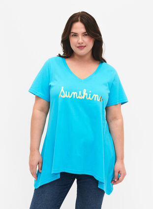 Bomulds t-shirt med korte ærmer, Blue Atoll Sunshine, Model image number 0
