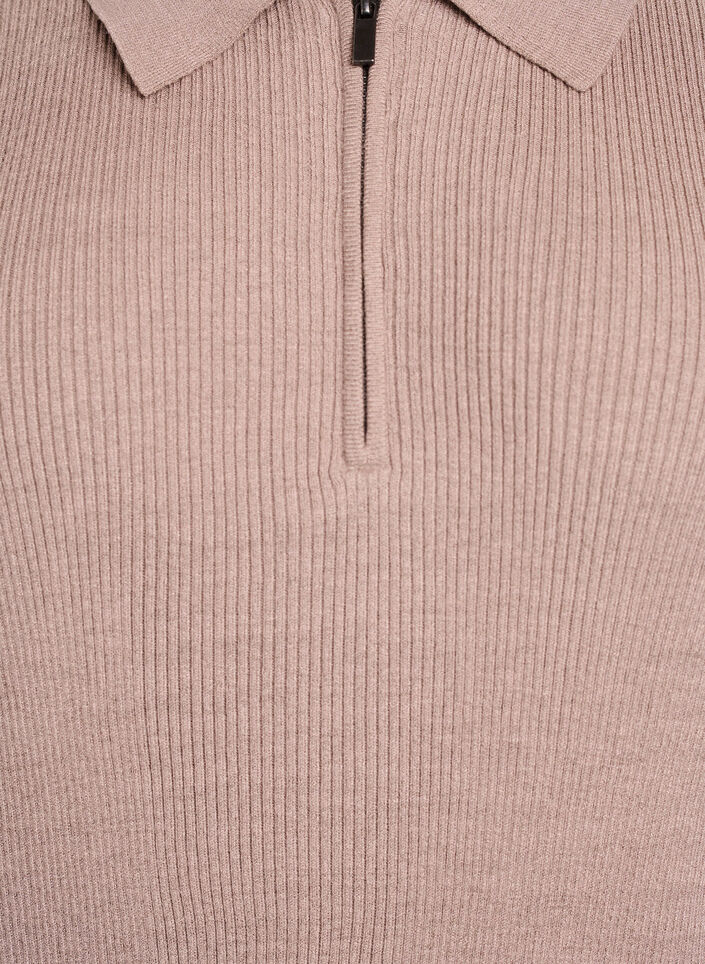Ribstrikket pullover med polokrave og lynlås, Beige, Packshot image number 2