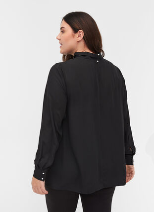 Langærmet bluse med høj hals , Black, Model image number 1