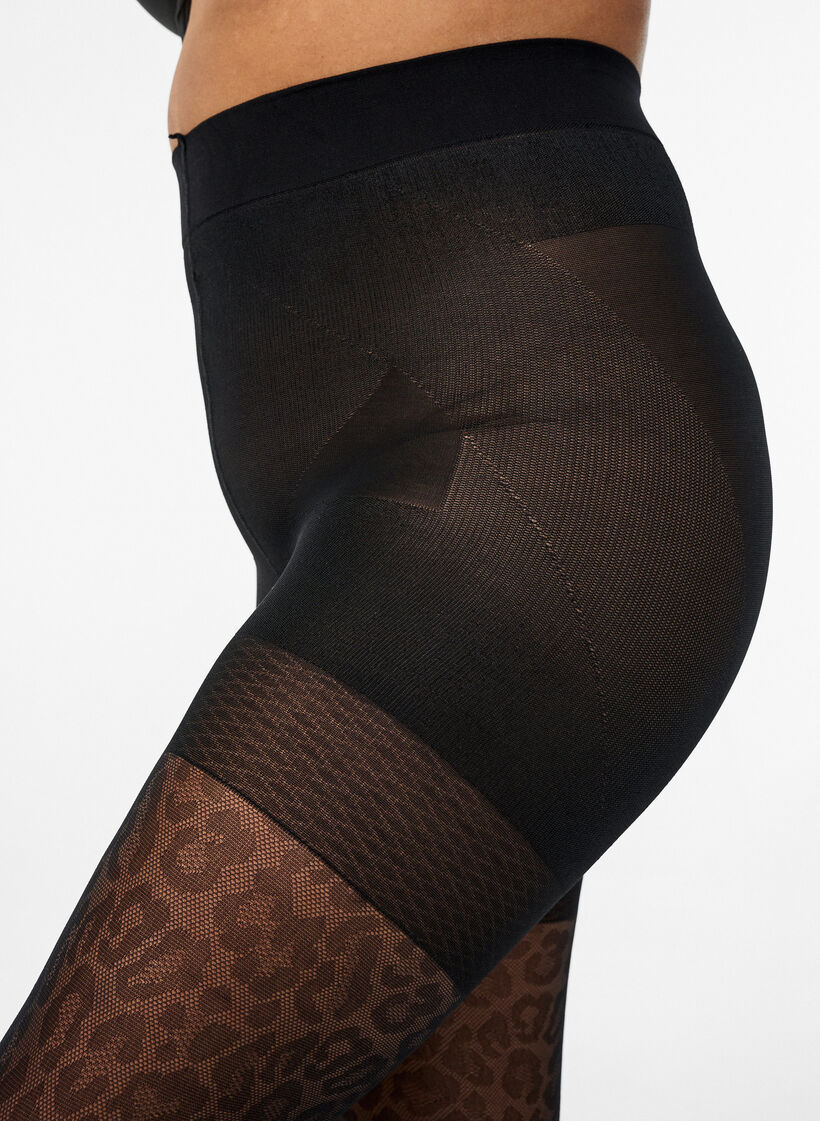 Str&oslash;mpebukser 50 denier med leopardm&oslash;nster og push-up effekt, Sort, Model image number 2