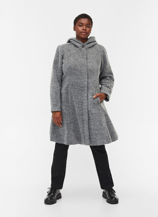 Jakke med hætte og uld, Light Grey Melange, Model image number 3