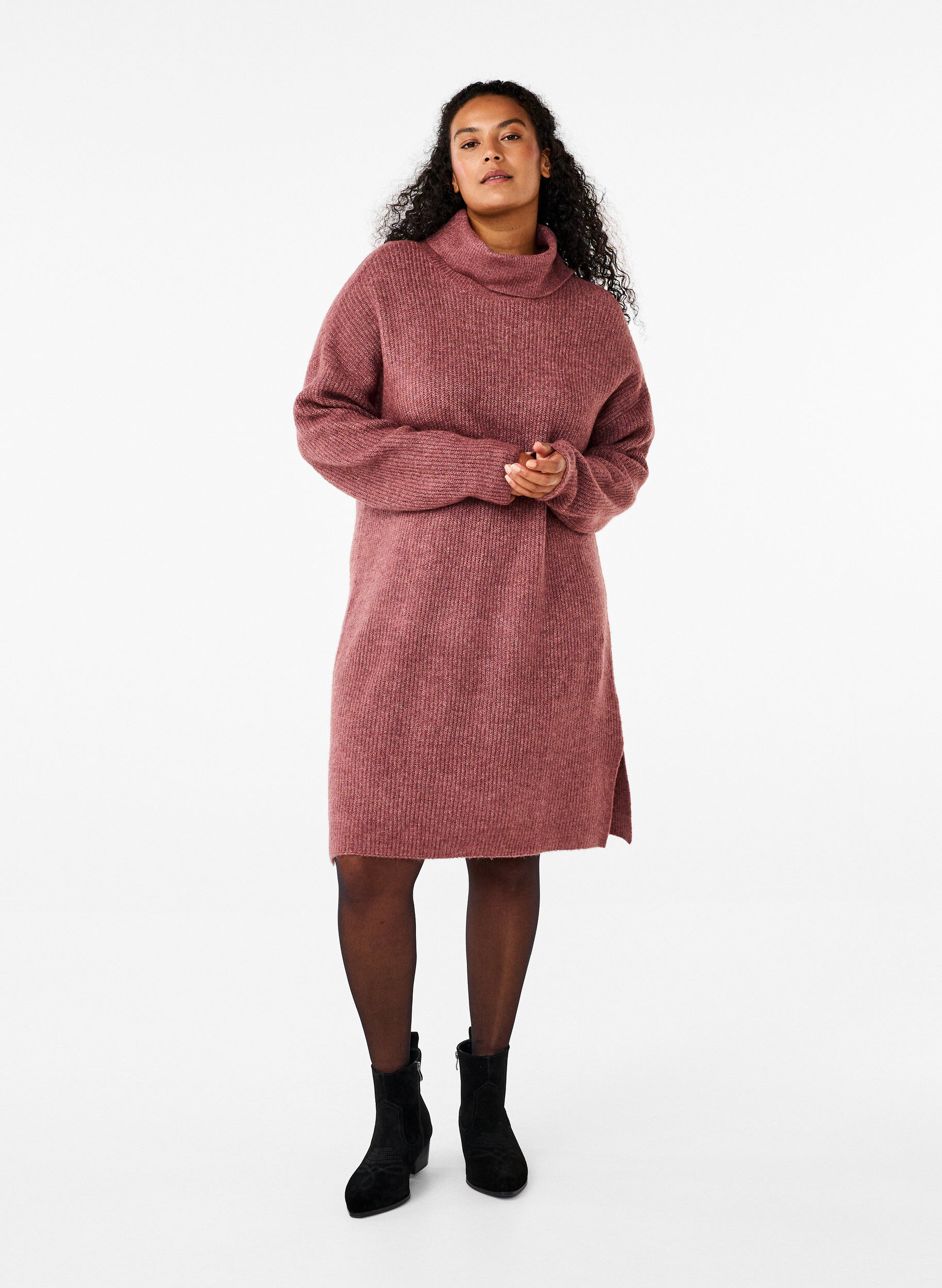 ZizziStrikkjole med rullekrave, Lyser&oslash;d, Model image number 1