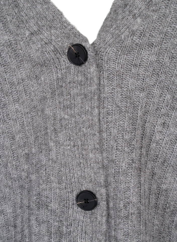 Meleret cardigan i ribstrik, Light Grey Melange, Packshot image number 2