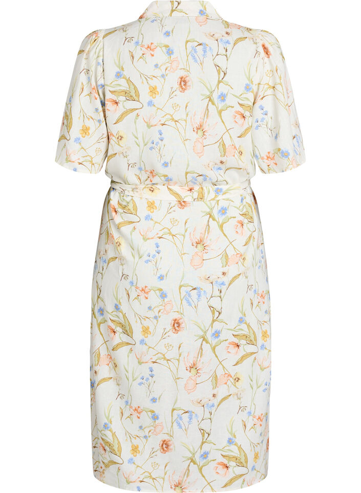 Skjortekjole i h&oslash;r og viskose med bindeb&aelig;lte, Vanilla, Packshot image number 1