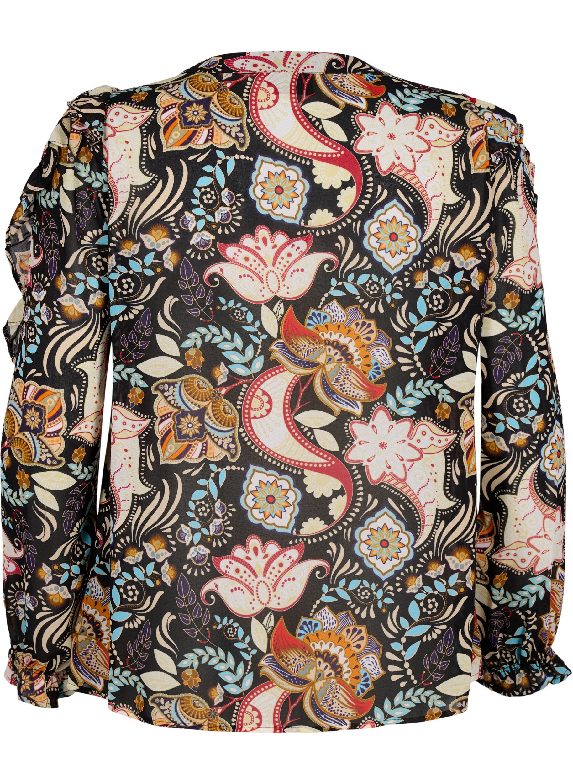 Zizzi Skjortebluse med fl&aelig;ser og paisleyprint, Black Paisley, Packshot image number 1