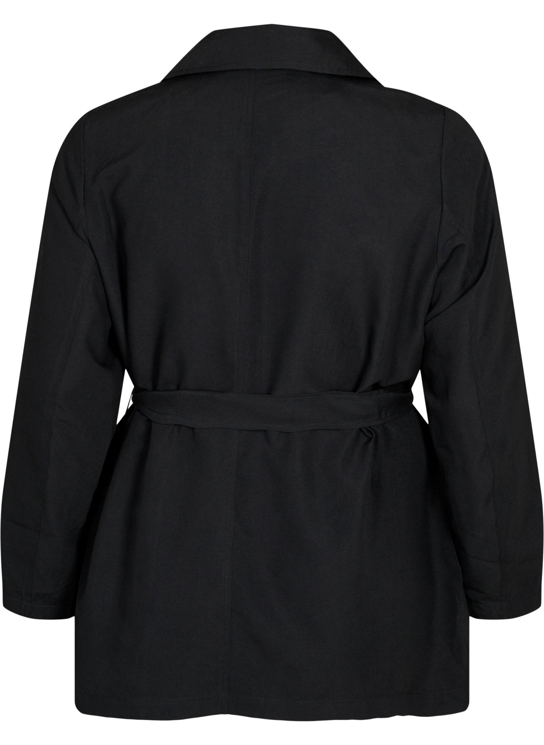 Zizzi Trenchcoat med b&aelig;lte og lommer, Black, Packshot image number 1
