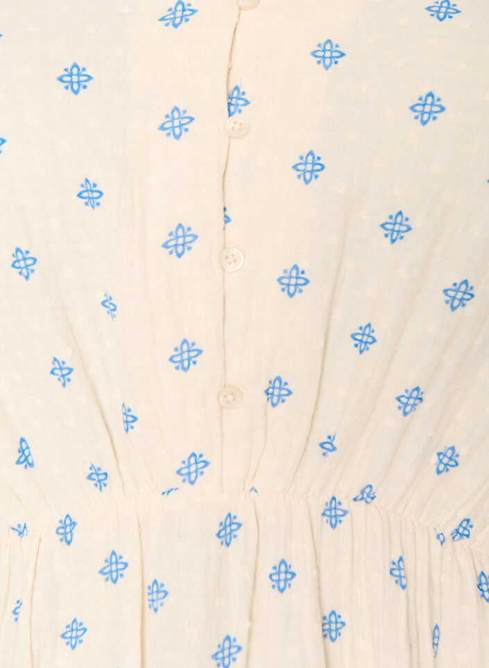 Kjole i bomuld med print og elastisk talje, Beige, Packshot image number 2