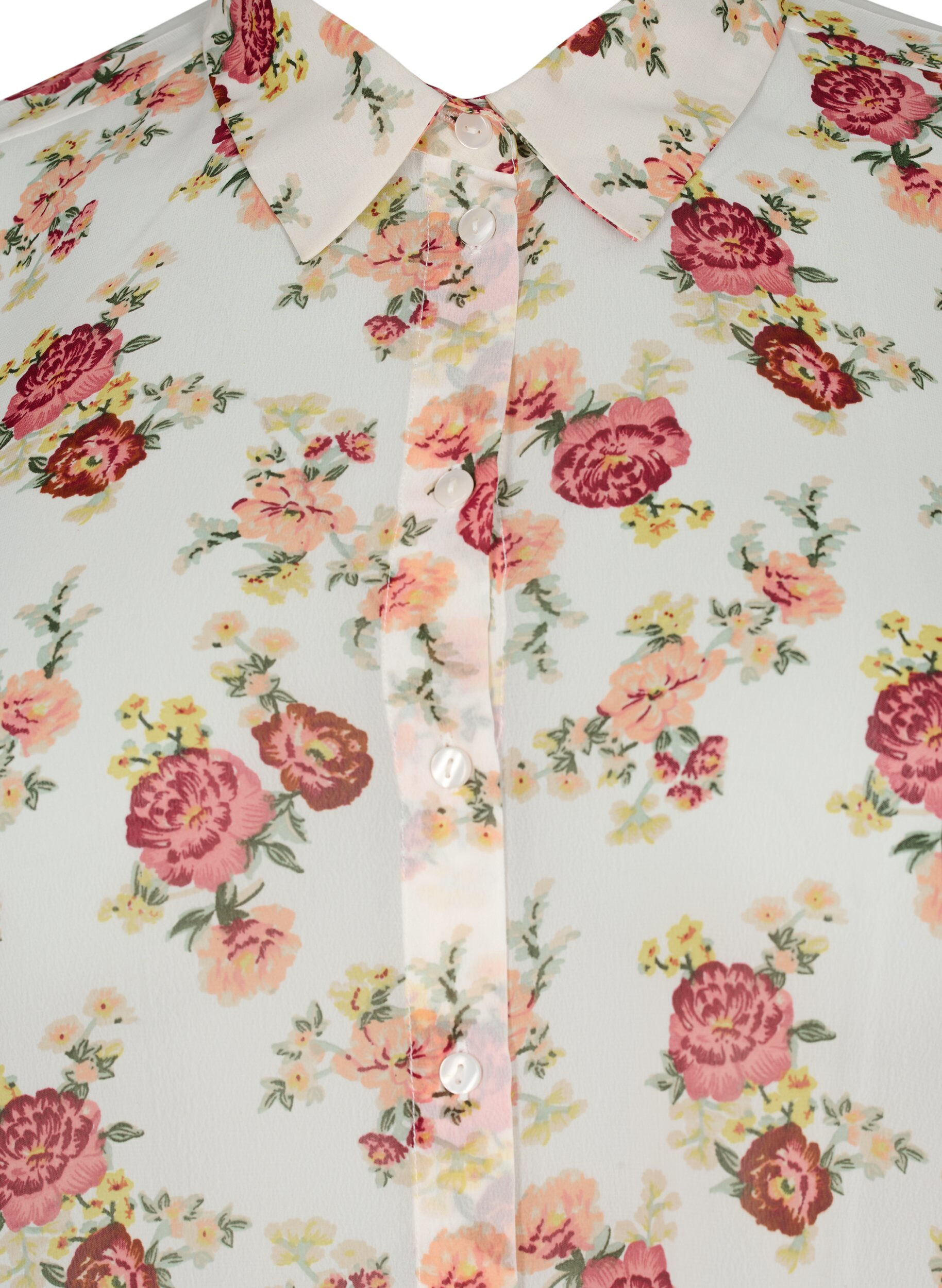 Zizzi FLASH - Lang&aelig;rmet skjorte med blomsterprint, Off White Flower, Packshot image number 2