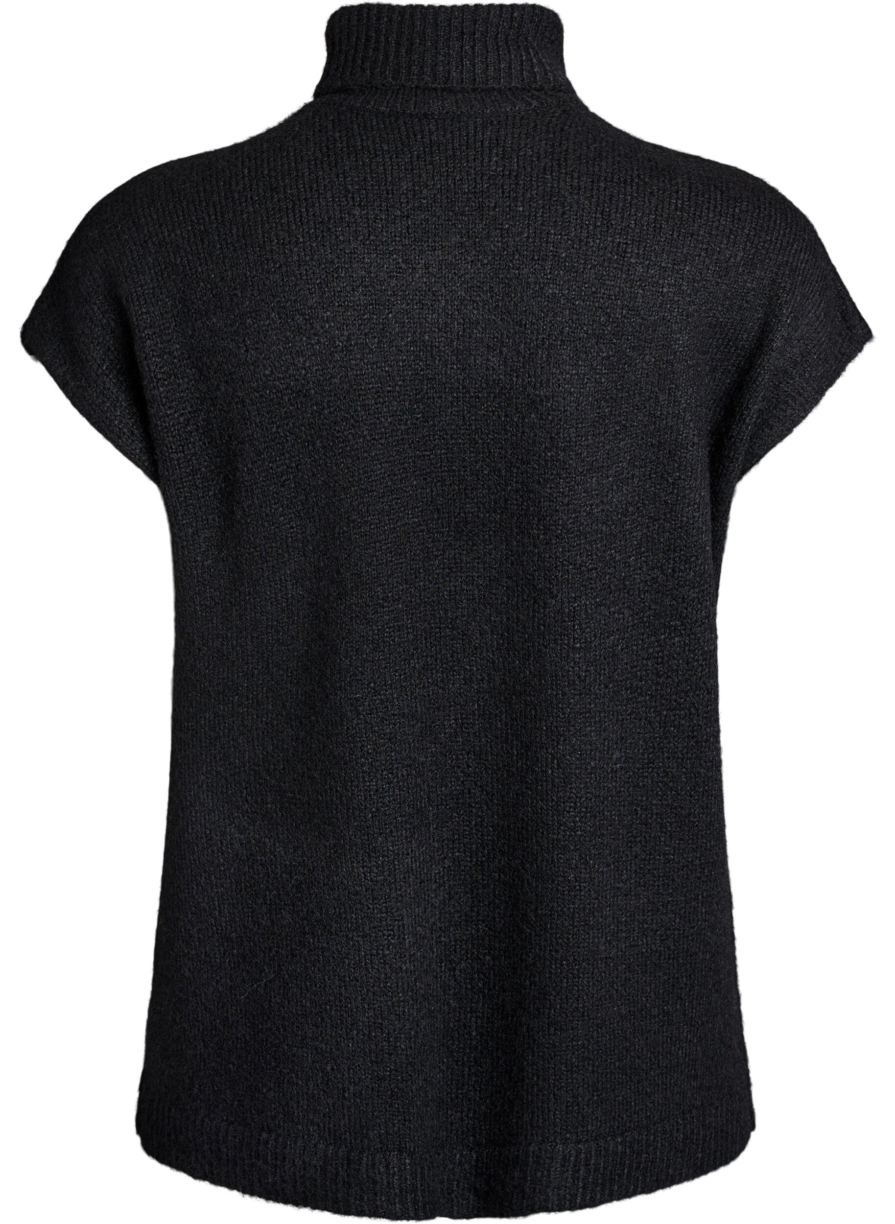 Zizzi &AElig;rmel&oslash;s strikvest med rullekrave, Sort, Packshot image number 1