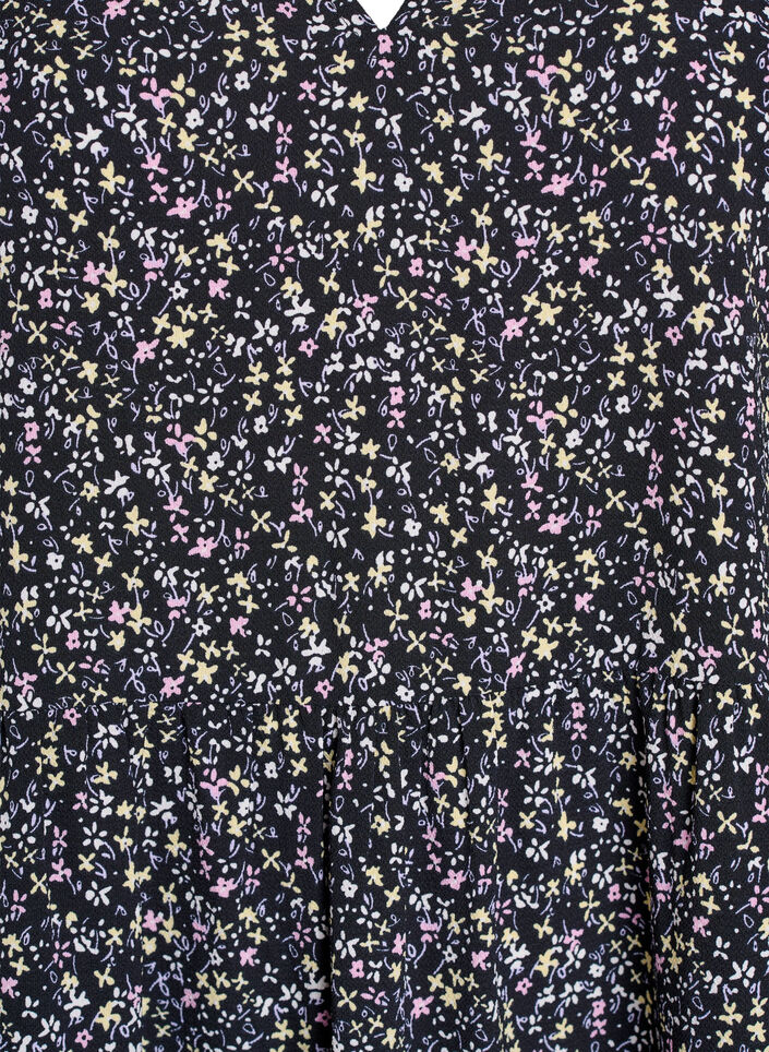 Kortærmet kjole med a-snit og skæringer, Sort, Packshot image number 2