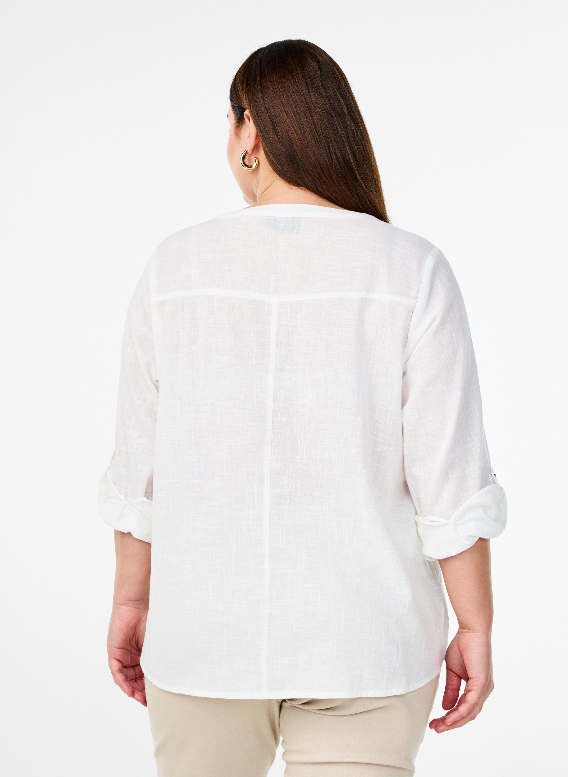 ZizziSkjortebluse i bomuld med v-udsk&aelig;ring, Hvid, Model image number 2