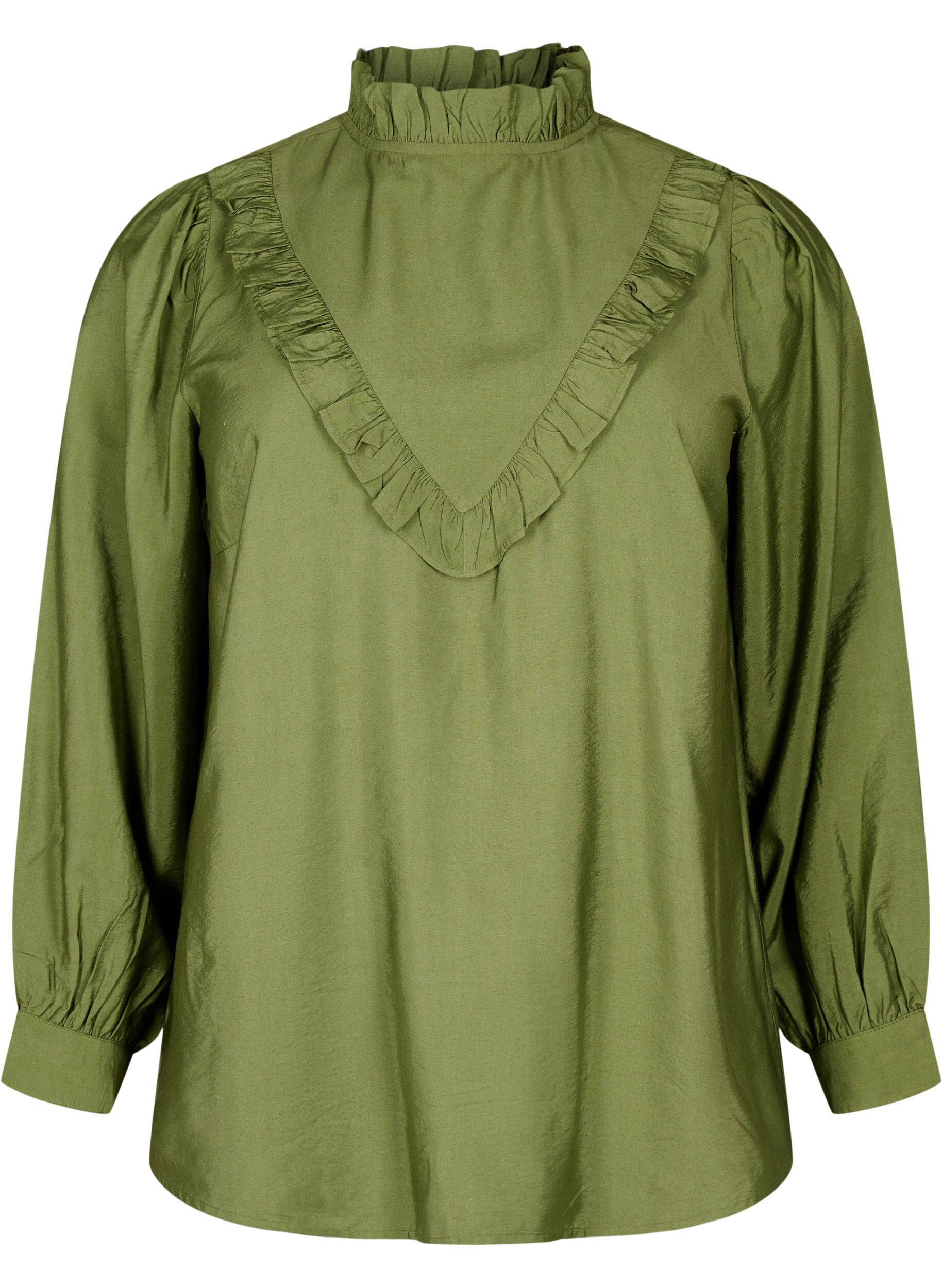 Zizzi Viskosebluse med fl&aelig;ser, Loden Green, Packshot image number 0