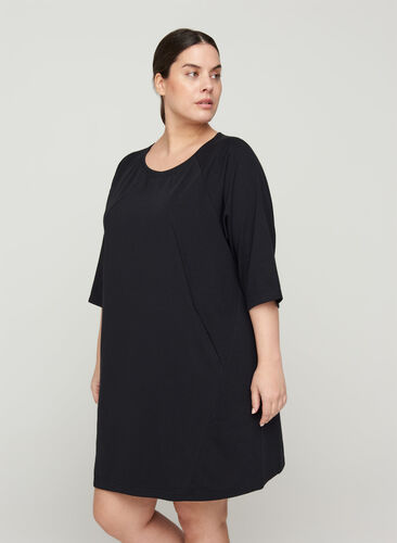Sweatkjole med 3/4 ærmer og lommer, Black, Model image number 0