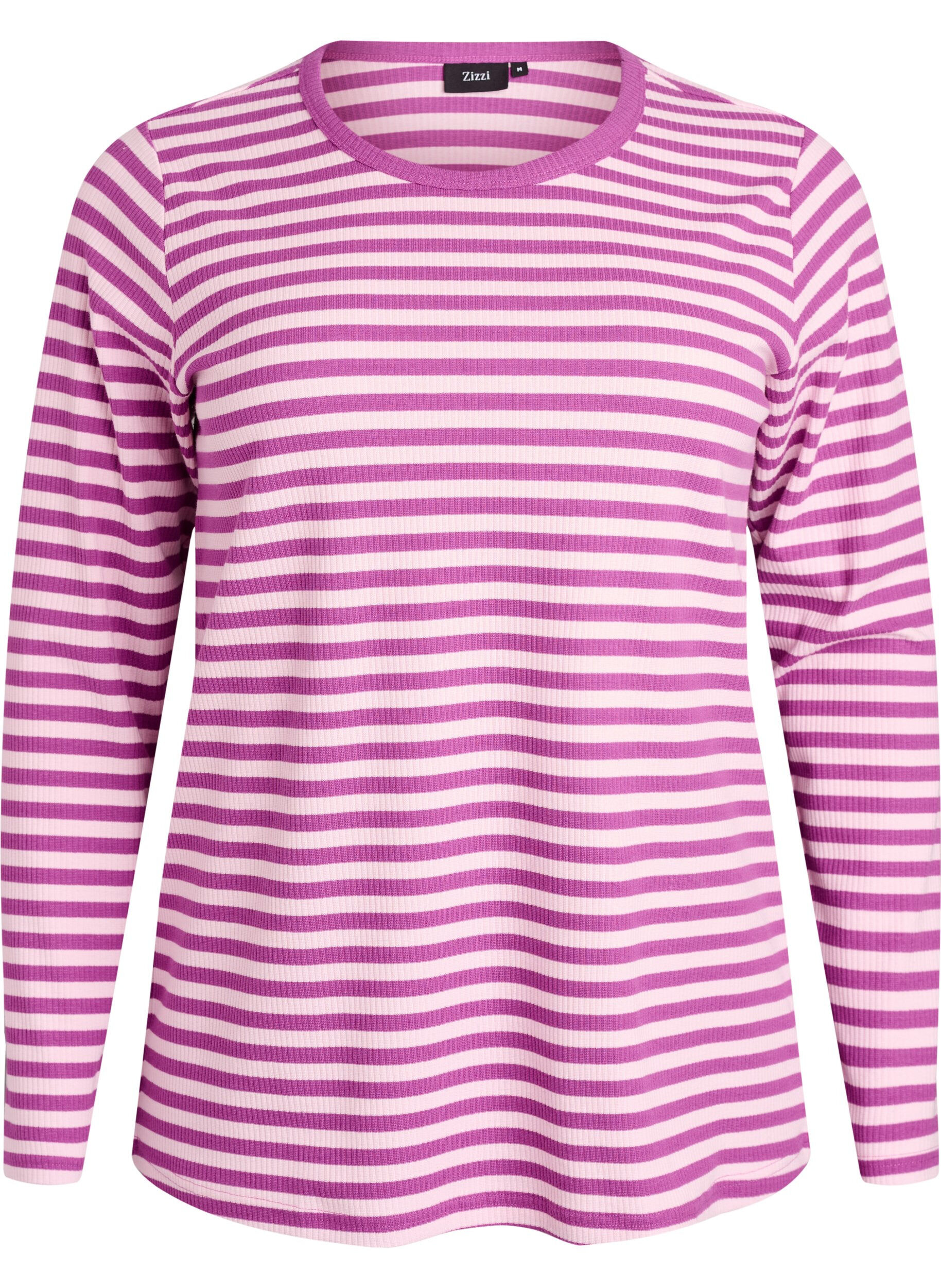 ZizziStribet bluse med lange &aelig;rmer, Lilla, Packshot image number 0