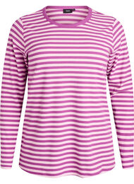 Stribet bluse med lange &aelig;rmer, Lilla