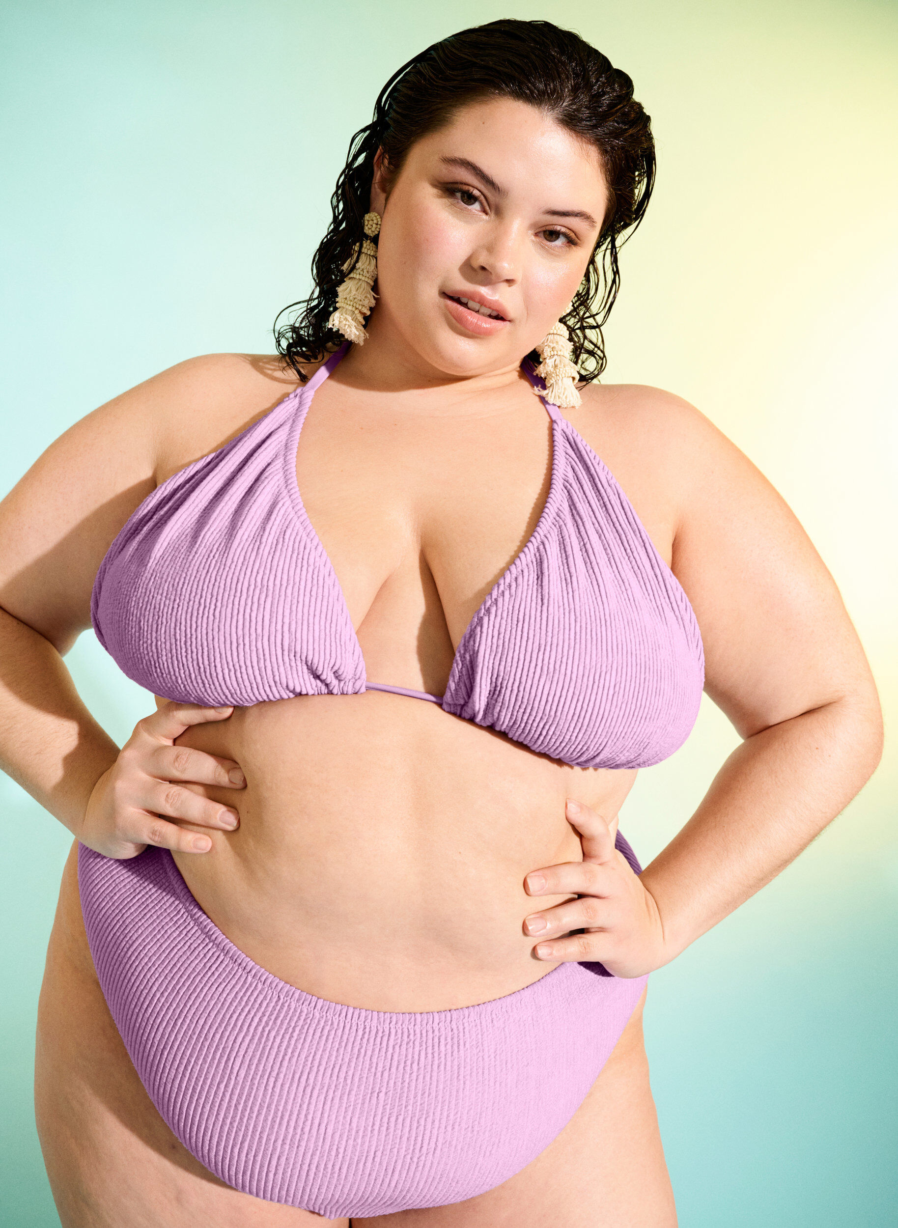 Zizzi Trekants bikini bh med crepe struktur, Lilla, Image image number 0