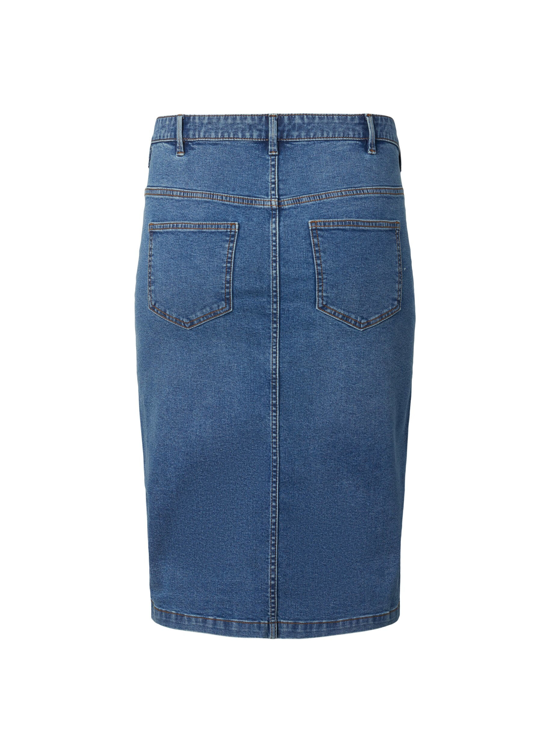 Zizzi Denim nederdel med slids foran, Blue denim, Packshot image number 1