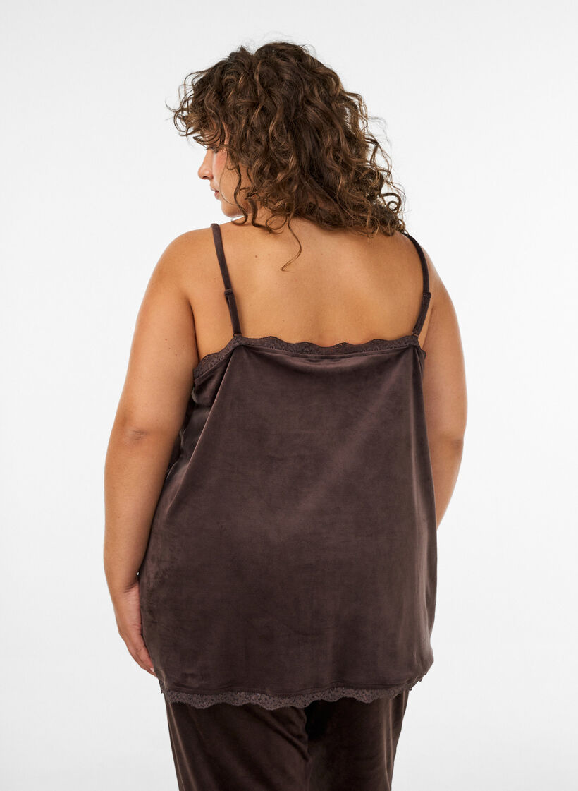Velourtop med blondekanter, Brun, Model image number 2