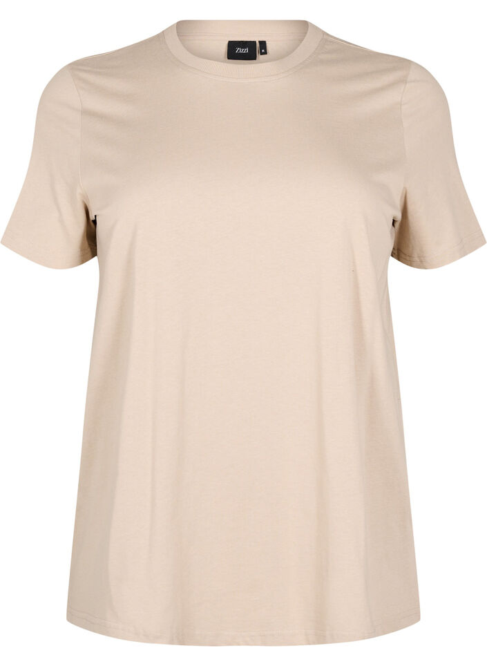 Basis t-shirt i bomuld med rund hals, Beige, Packshot image number 0