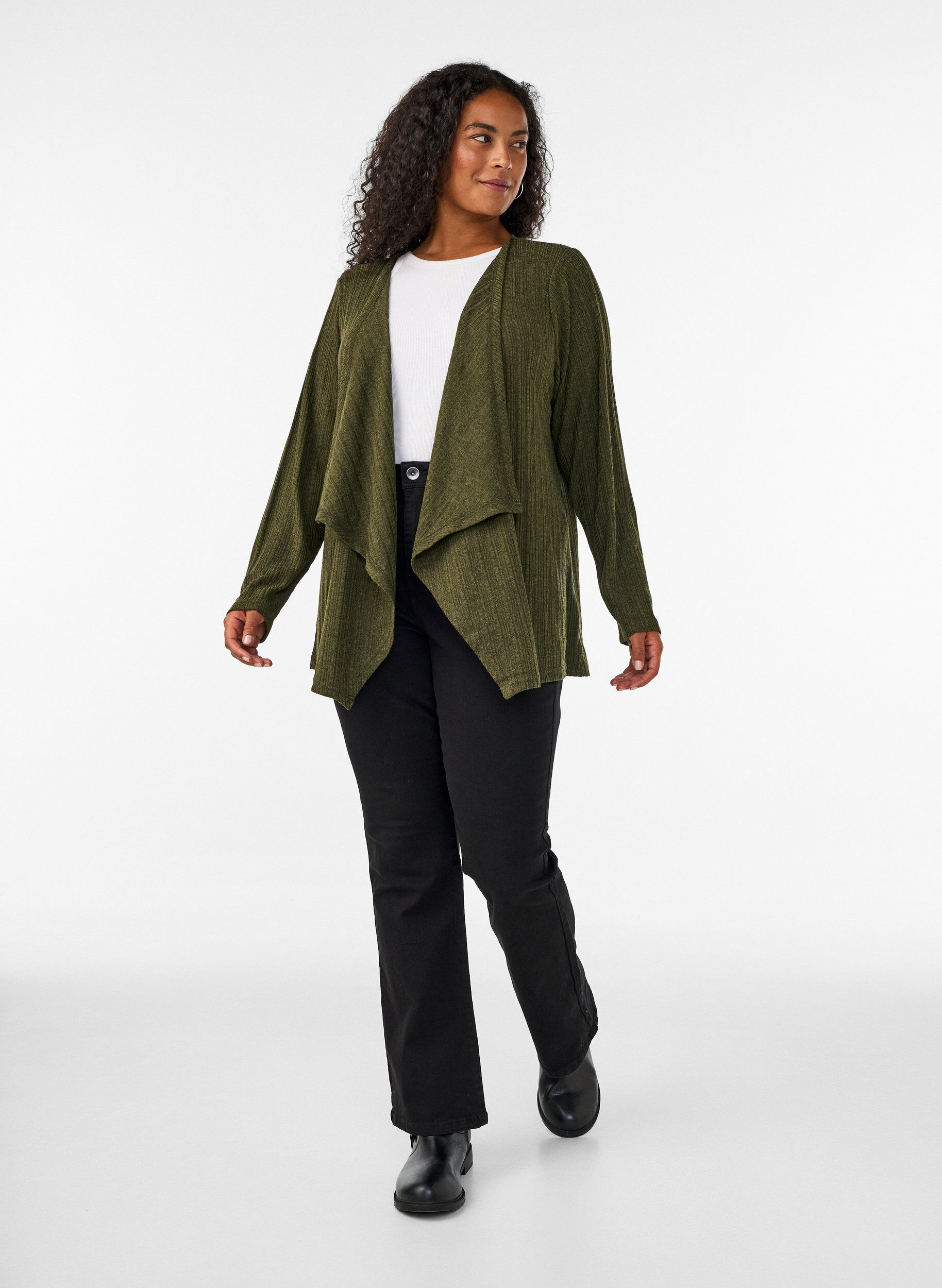Zizzi&Aring;ben cardigan i struktureret jersey, Bl&aring;, Model image number 1