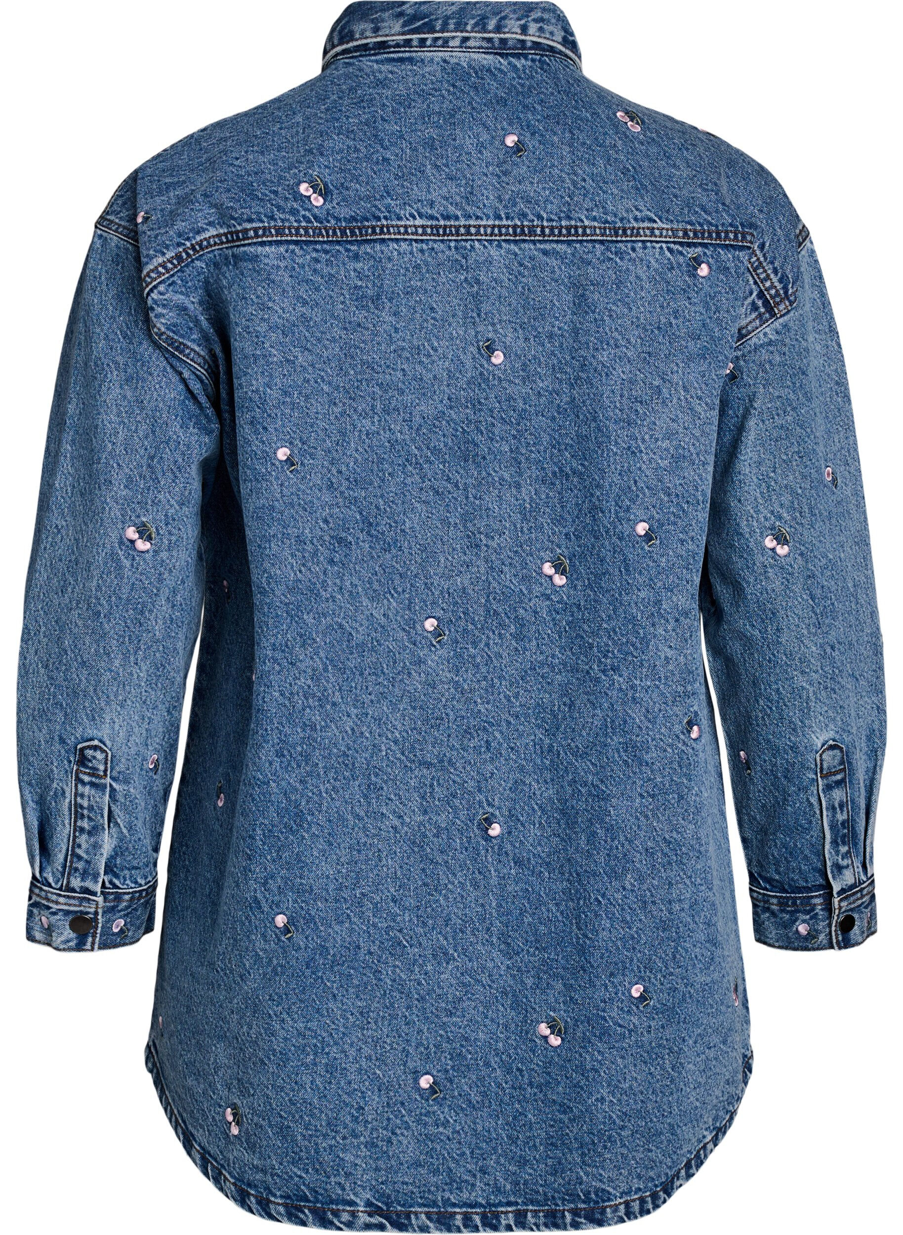 Zizzi Denimskjorte med broderede motiver, Bl&aring;, Packshot image number 1