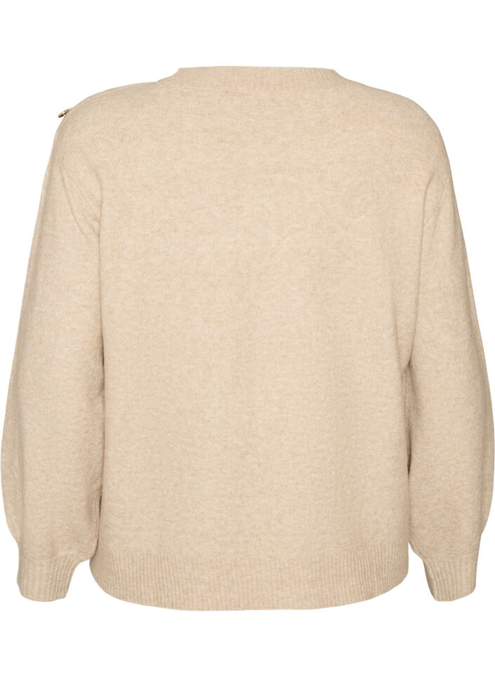 Strikbluse med knapdetalje, Beige, Packshot image number 1