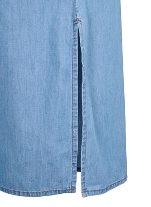 Denimkjole med slids og korte ærmer, Blue denim, Packshot image number 3