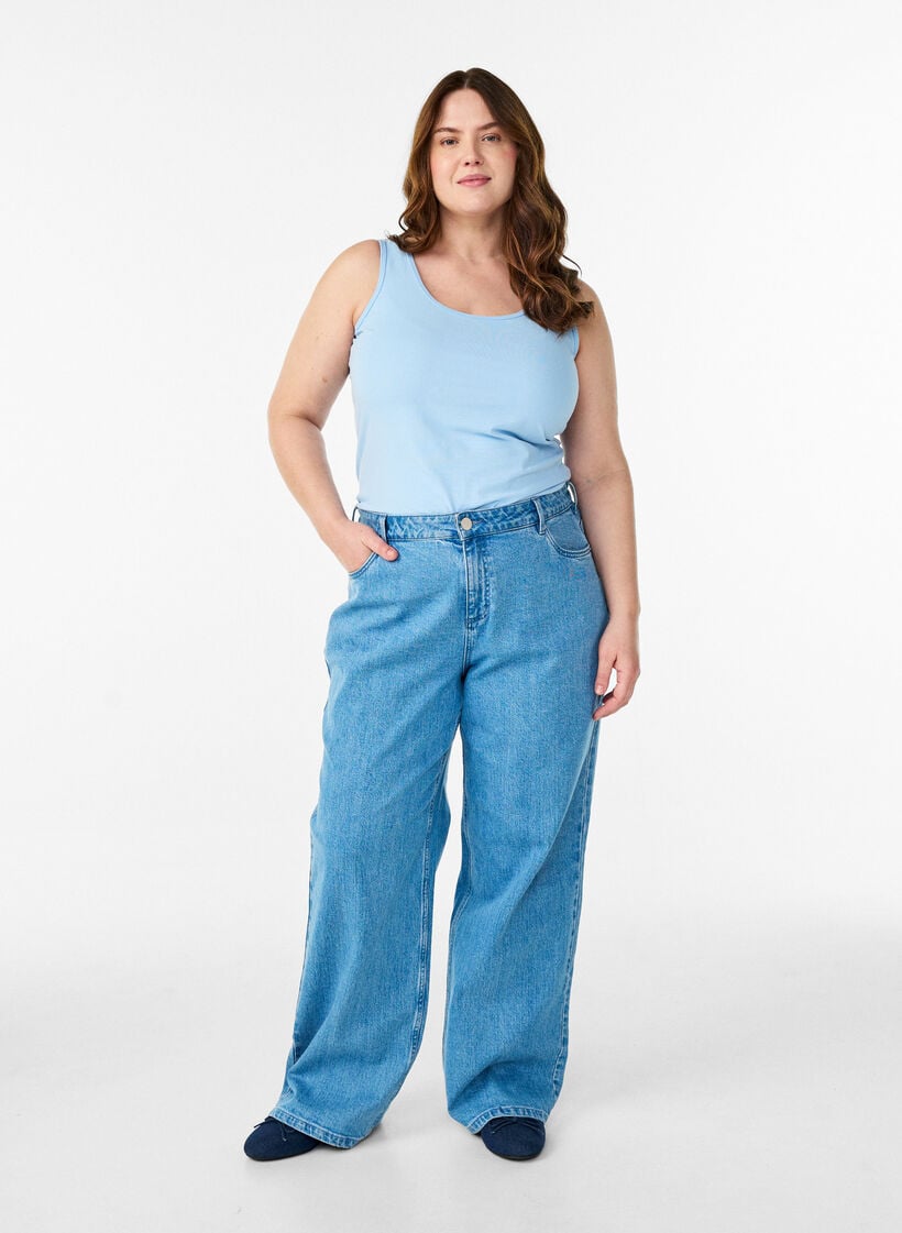 Ensfarvet basis top i bomuld, Bl&aring;, Model image number 1