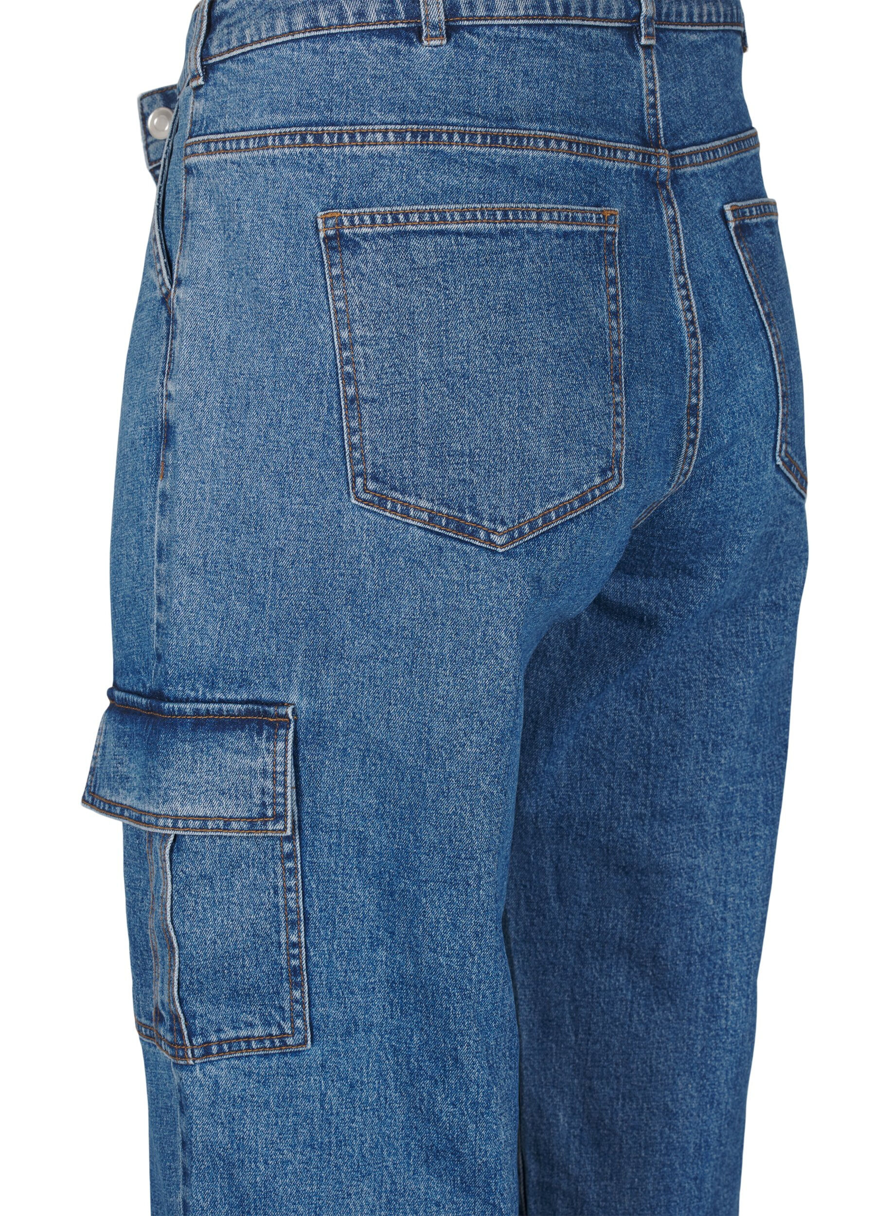 Zizzi Cargojeans med h&oslash;j talje, Blue Denim, Packshot image number 3