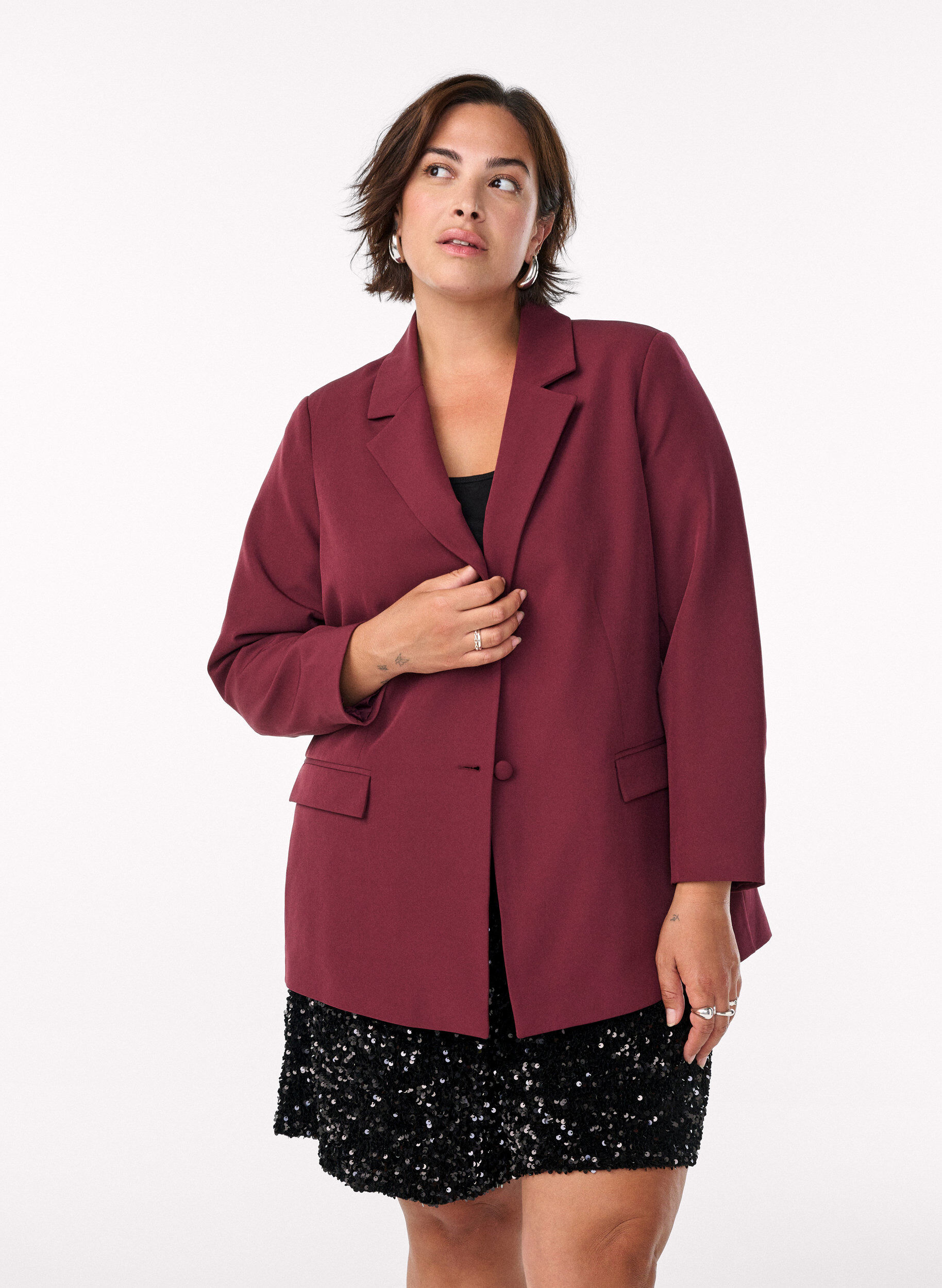 Shorts med pailletter og h&oslash;j talje, Sort, Model