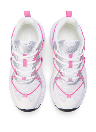 Wide fit sneakers med kontrastfarvet snøredetalje, White w. Pink, Packshot image number 2