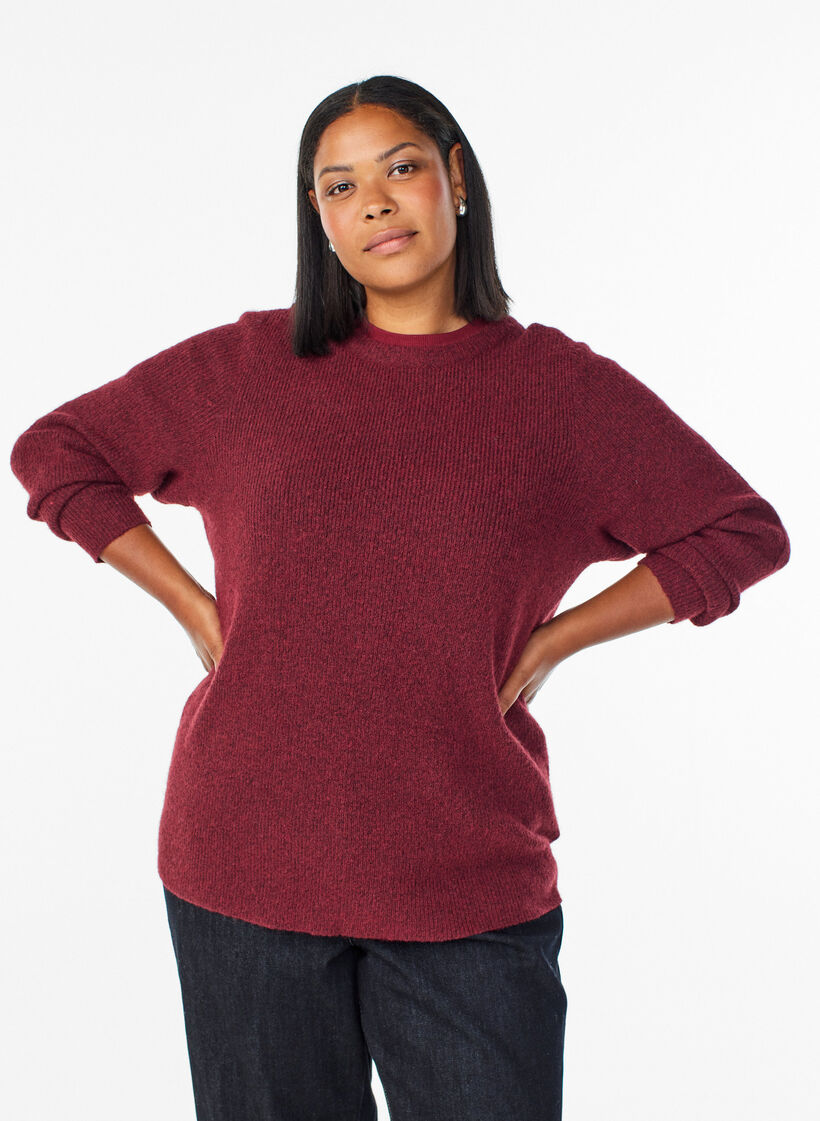 Meleret strikbluse med rund hals, R&oslash;d, Model image number 0