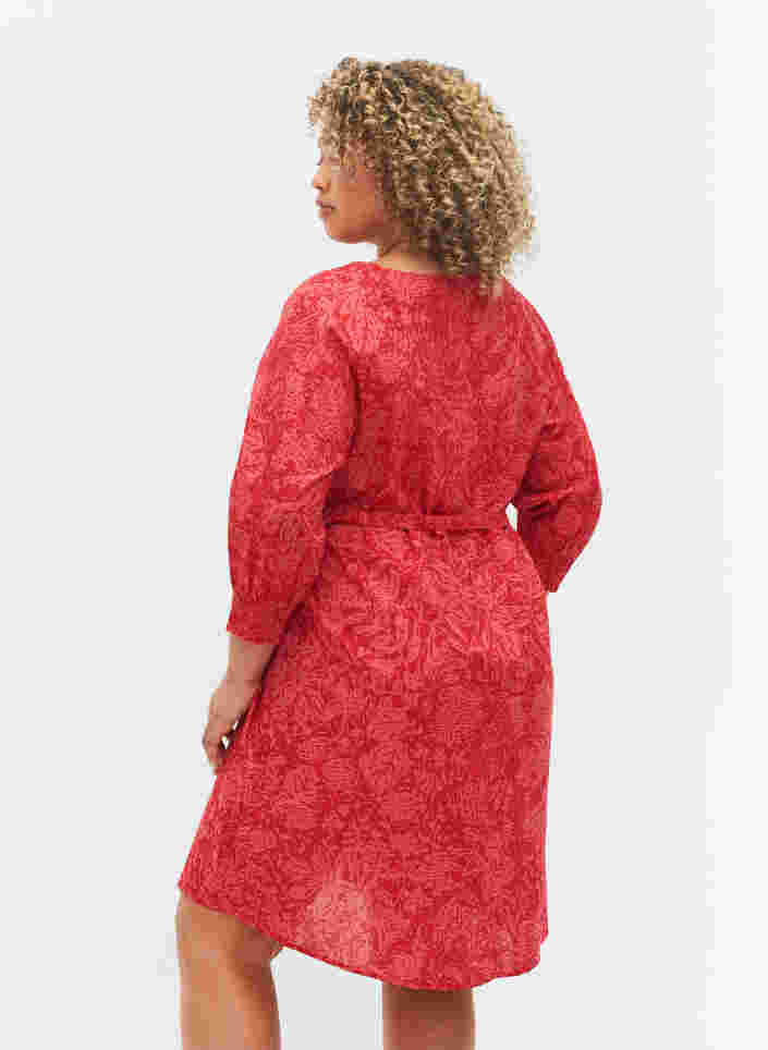 Printet kjole med bindebånd, Ribbon Red AOP, Model image number 1