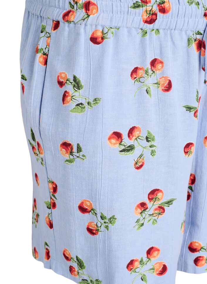 Shorts i bomuld med tomatprint og h&oslash;j talje, Bl&aring;, Packshot image number 2