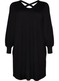 Langærmet kjole med rygdetalje, Black