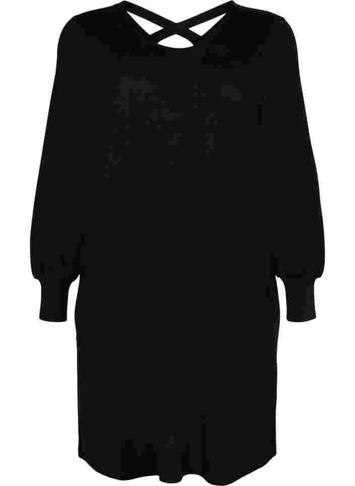 Langærmet kjole med rygdetalje, Black, Packshot image number 0