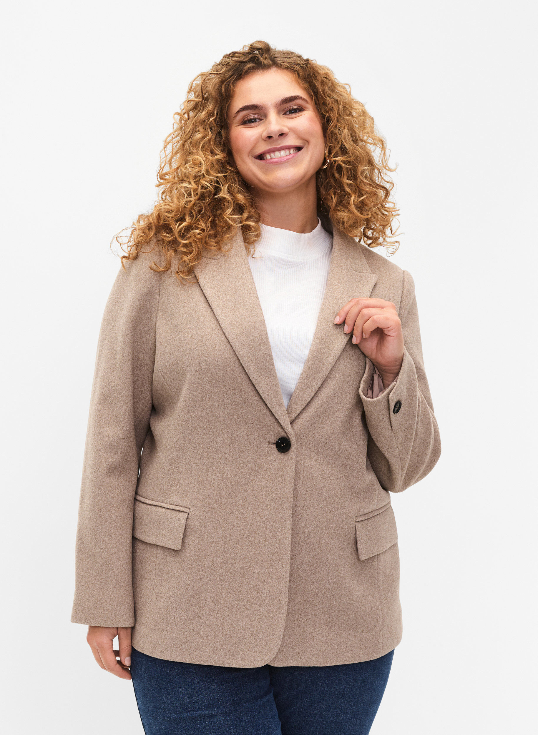 Zizzi Meleret blazer med slids, Pumice Stone Mel., Model image number 0