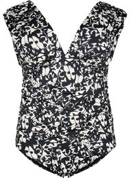 Mønstret badedragt med dyb V-udskæring, Sort