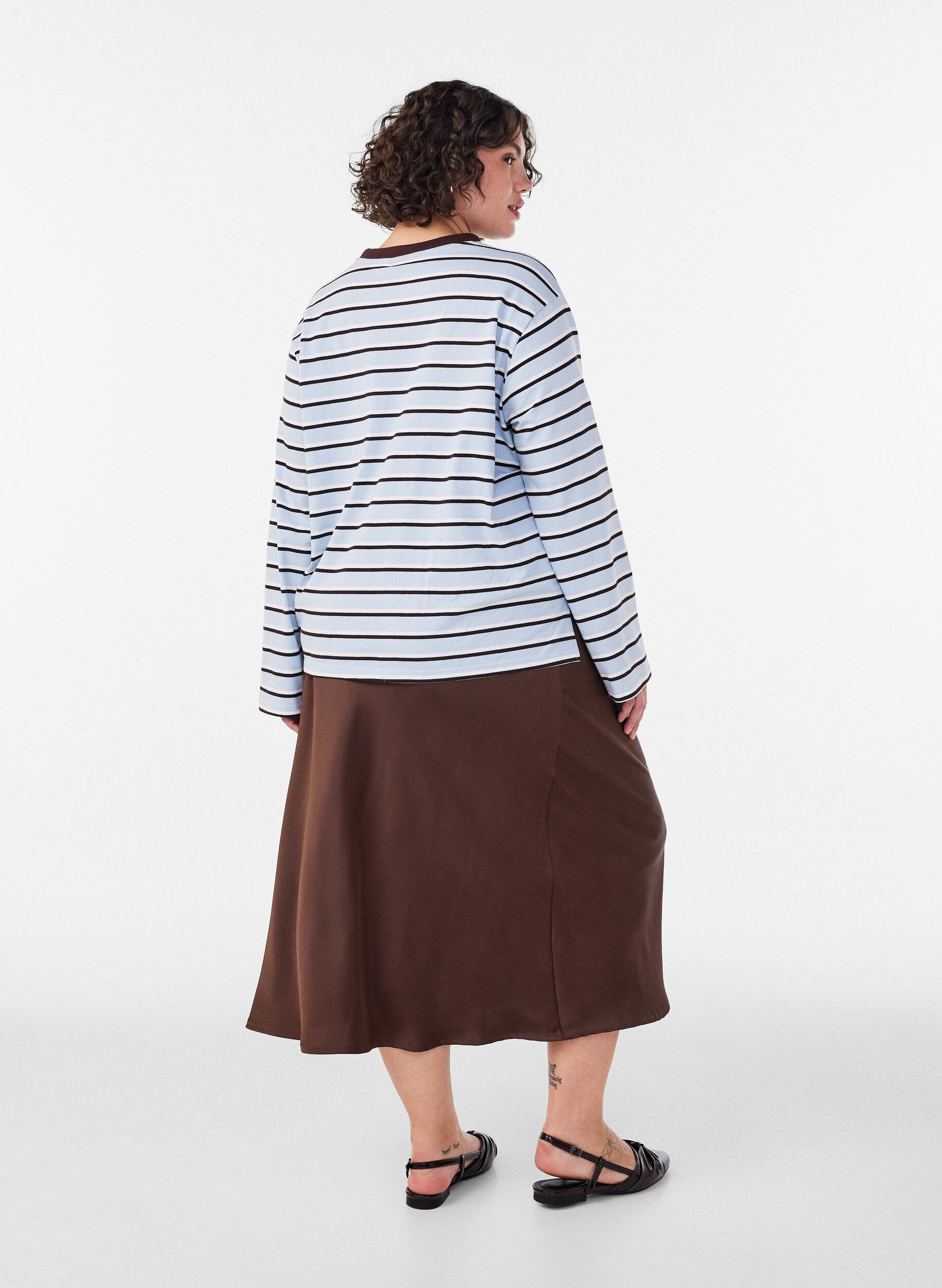 ZizziSatin midi-nederdel, Brun, Model image number 1
