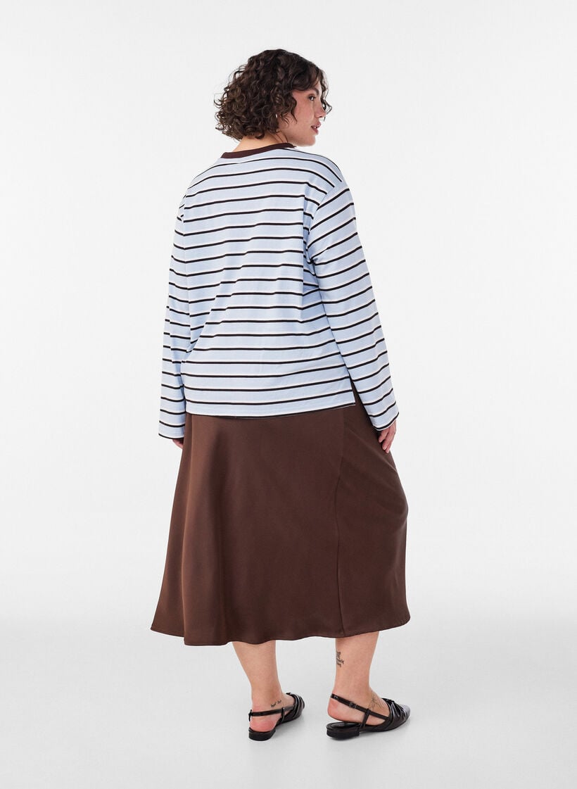 Satin midi-nederdel, Brun, Model image number 1