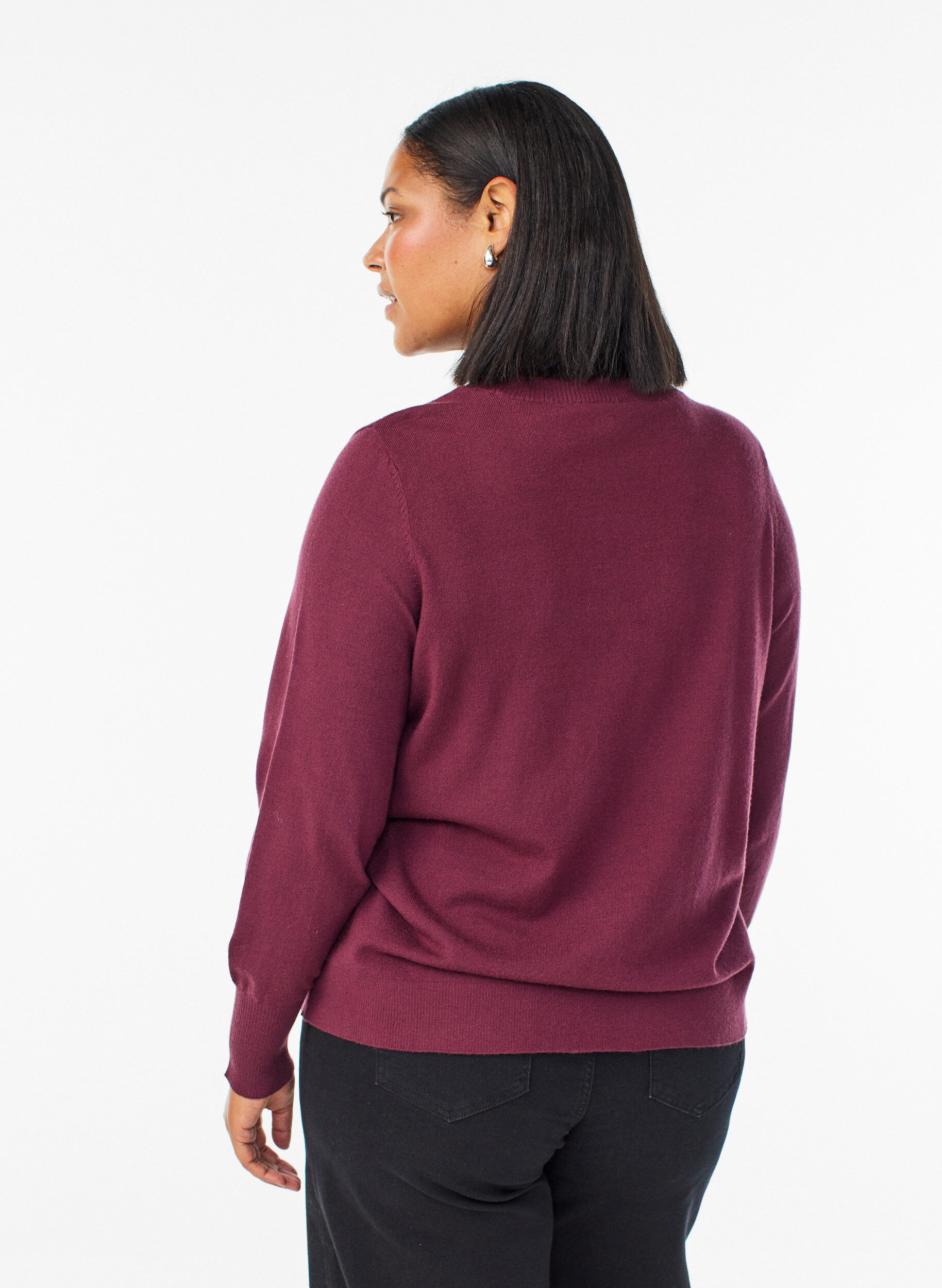 ZizziStrikbluse med rund hals, R&oslash;d, Model image number 2