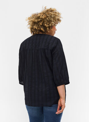 Bluse med 3/4 ærmer og bindedetalje, Black Beauty, Model image number 1