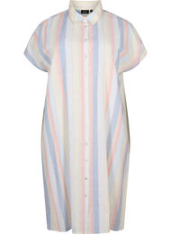 Lang skjorte i bomuldsmix med hør , Multi Color Stripe