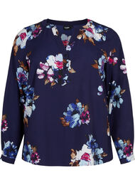 FLASH - Langærmet bluse med print, Big Blue Flower