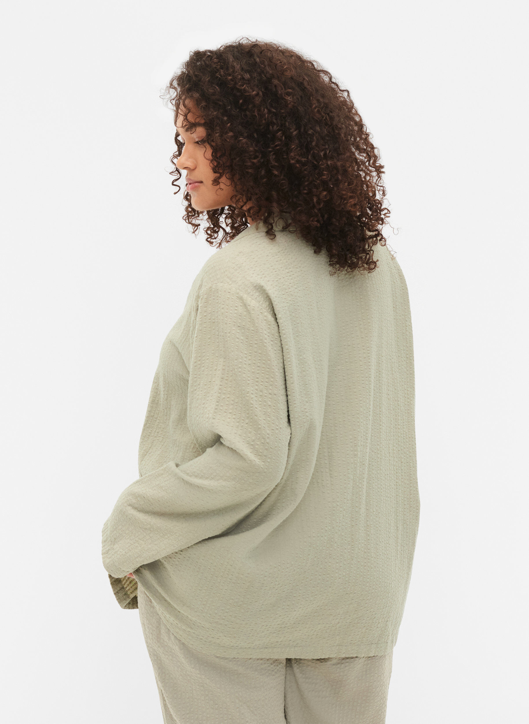 Zizzi Bomuldsskjorte med struktur, Seagrass , Model image number 1