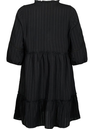 Stribet kjole i viskose med blondebånd og 3/4 ærmer, Black, Packshot image number 1