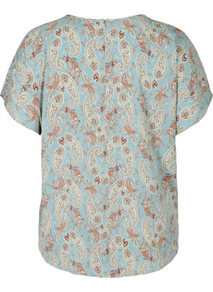 Bluse med korte ærmer, Light Blue Paisley , Packshot image number 1