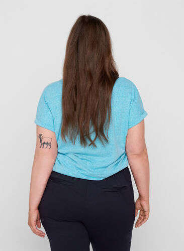 Meleret bomulds t-shirt, River Blue Melange, Model image number 1