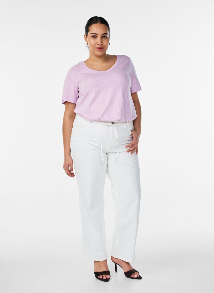 Kort&aelig;rmet basis t-shirt med v-hals, Lilla, Model image number 1