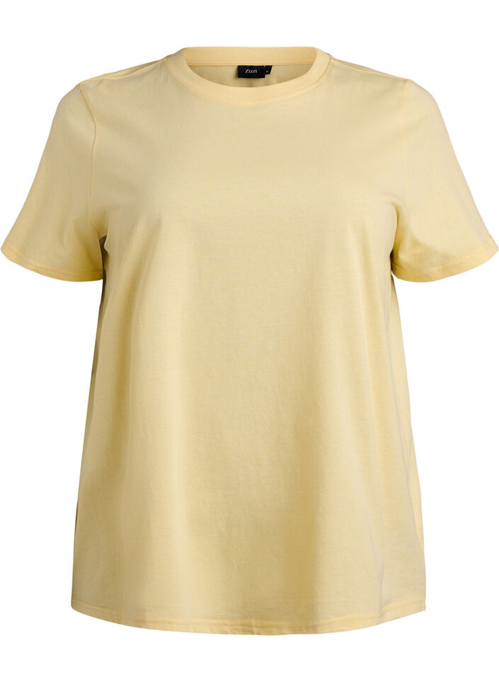 Basis t-shirt i bomuld med rund hals , Gul, Packshot image number 0